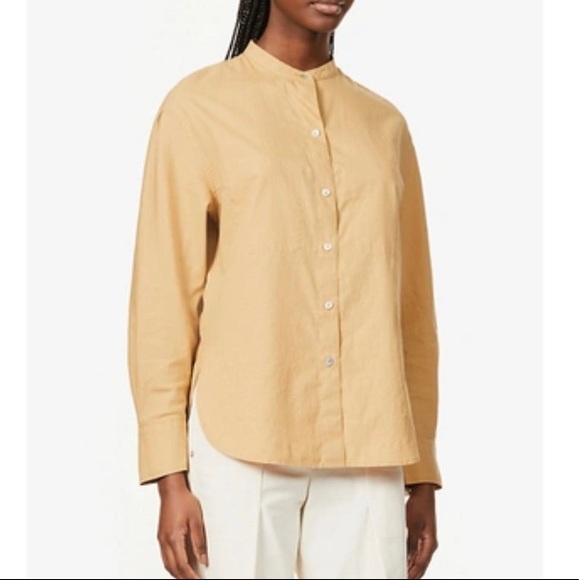 Vince Tops - NWT | VINCE Mandarin-collar Cotton And Silk-blend Shirt In Dune Size Large